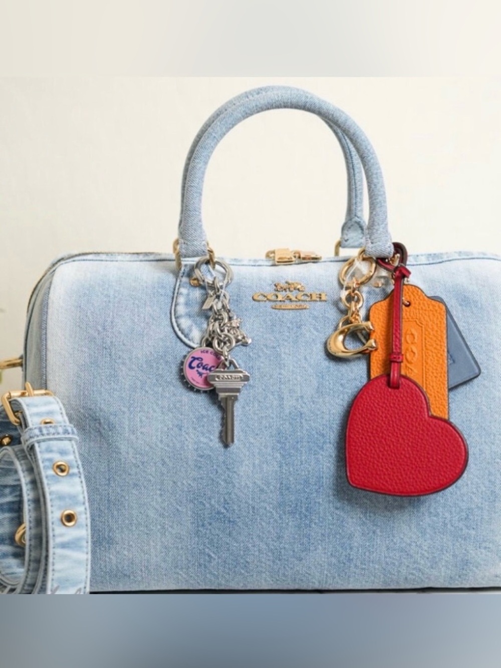 Coach Loved Denim Large Rowan Satchel with Charms - Picture 3 of 3